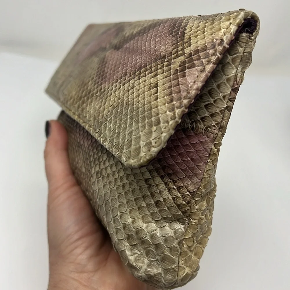 Marigold Snakeskin Flap Snap Clutch Bag
